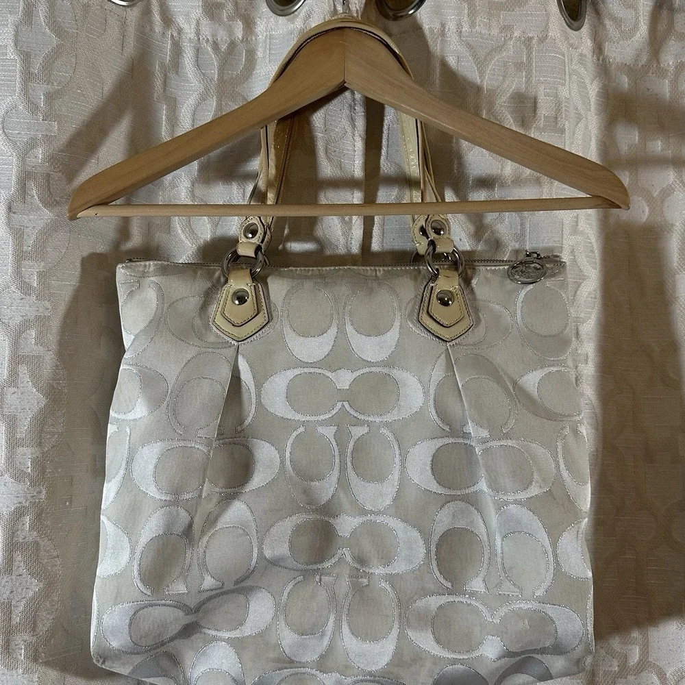 COACH Poppy Signature Metallic Glam Tote Shoulder Bag Purse 16289